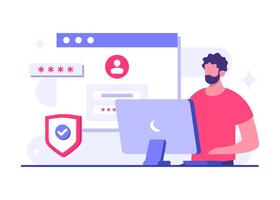 Users rely on passwords to protect data access flat illustration, Password secure access, Data protection, Cyber security, Internet security, information privacy, Account protection vector