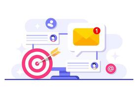 Using email campaigns and newsletters to approach the target market flat illustration, Online business strategy, Advertising, Email newsletter, messaging vector