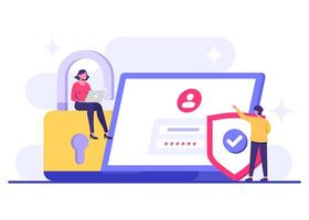 Access data securely with a password flat illustration for web banner, landing page, app, Data protection, Cyber security, Internet security, information privacy, Account protection vector