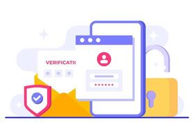 Users employ two-step verification for secure access flat illustration template, OTP, Authentication password, One-time password for secure login for a account or app, Login page on phone screen vector