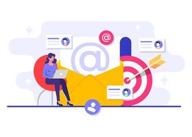 Targeting the audience using email communication flat illustration, Online business strategy, Advertising, Email newsletter, messaging vector