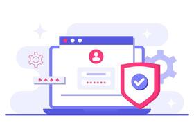 Login page window on laptop screen flat illustration, Password secure access, Data protection, Cyber security, Internet security, information privacy, Account protection vector