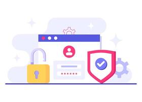 Browser tab with account login page, Password secure access, Data protection, Cyber security, Internet security, information privacy, Account protection flat illustration vector
