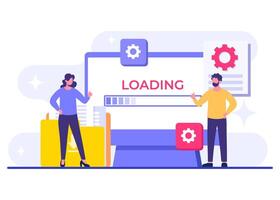 Users apply updates to their devices for system improvements, System maintenance flat illustration, Error, Fixing trouble, Software system under maintenance, Software upgrade process on devices vector