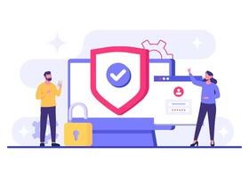 People accessing data securely, Data protection, information privacy, Cyber security, Internet security, Account protection flat illustration vector