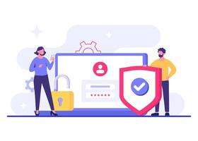 People enter password to access their devices securely, Data protection, Cyber security, Internet security, information privacy, Account protection flat illustration vector