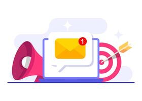 Engaging the target audience with email marketing and newsletters flat illustration concept, Online business strategy, Advertising, Email newsletter, messaging vector