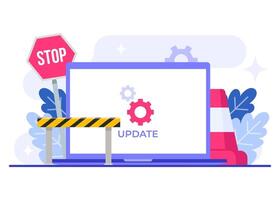 Laptop with software update process illustration template, System maintenance, update process, install software, operating system vector