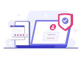 People secure their information through two-step verification, OTP, Authentication password flat illustration, One-time password for secure login for a account or app, Login page on computer vector