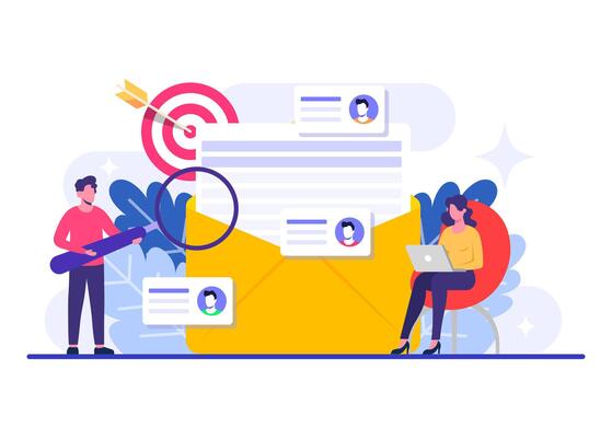 Engaging the intended audience through email outreach flat illustration, Online business strategy, Advertising, Email newsletter, messaging