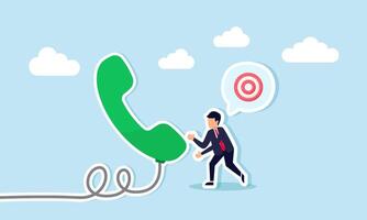 A businessman talks on the phone, thinking about a target board, illustration of sharing about business project targets vector