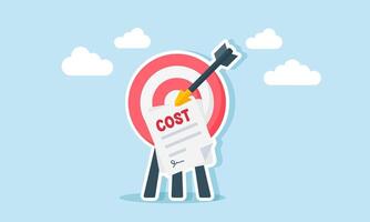 An arrow sticks to a target board with a cost paper, illustration of targeting an effective cost plan to maintain company financial stability vector