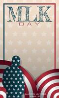 MLK Martin Luther King Jr Day template with standing body silhouette and copy space area vector