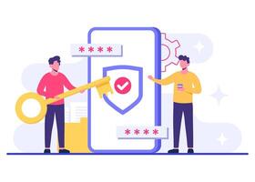 Access secured by password verification, Protection of mobile data and personal information, Password secure data access, Cyber security, Internet security, information privacy, Account protection vector