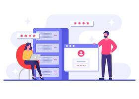 Software professionals protecting data centers with robust protocols, Database protection, Cyber security, File management, cloud storage, Privacy data protection flat illustration vector