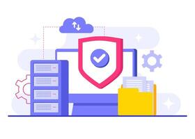 Strengthening database defense through cutting-edge cybersecurity, Data Center, File management, cloud storage, Privacy data protection flat illustration vector