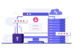 Safeguarding against cyber threats, Database protection flat illustration, Cyber security, Data Center, File management, cloud storage, Privacy data protection vector