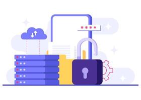 Preventing cyber attacks with reliable database protection systems, Database protection, Cyber security, File management, cloud storage, Privacy data protection flat illustration vector