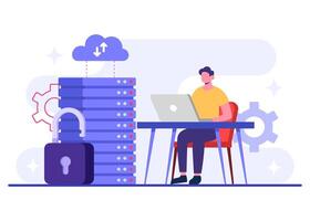 Preventing cyberattacks with reliable database protection systems, Cyber security, cloud storage, Data Center, File management, Privacy data protection flat illustration vector