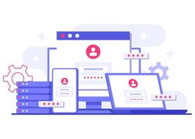 Securing databases with advanced cybersecurity measures, Database protection, Password protection, Data Center, File management, cloud storage, Privacy data protection flat illustration vector