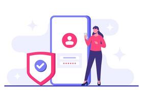Data secured with password access flat illustration, Data protection, Cyber security, Internet security, information privacy, Account protection vector