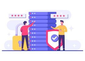 Database protection, Cyber security, Data Center, File management, cloud storage, Cloud computing flat illustration vector