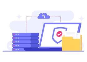 IT security and protection against cybercrime, Database protection, Cyber security, Data Center, File management, cloud storage, Privacy data protection flat illustration vector