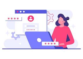 Secure data access via password, Data protection, Cyber security, Internet security, information privacy, Account protection flat illustration for landing page, app, web banner vector