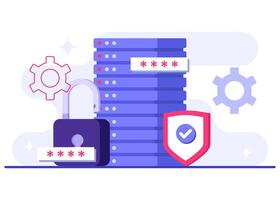 Protection of online information and infrastructure, Database protection flat illustration, Cyber security, Data Center, File management, cloud storage, Privacy data protection vector