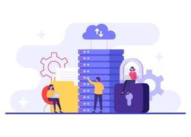 Cyber defense and privacy data protection flat illustration, Database protection, Cyber security, Data Center, File management, cloud storage, vector