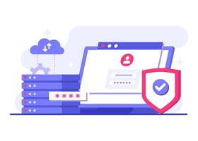 Ensuring database safety with comprehensive cyber protection, Cyber security, Data Center, File management, cloud storage, Privacy data protection flat illustration vector