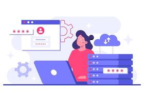 Cybersecurity solutions for database integrity and protection, Database protection, Data Center, File management, cloud storage, Privacy data flat illustration vector
