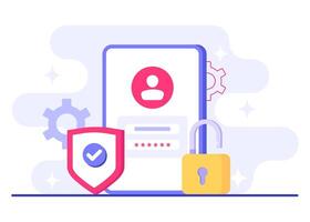 Mobile data security flat illustration, Password secure access, Data protection, Cyber security, Internet security, information privacy, Account protection vector