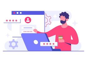 Access is secured by password verification, Data protection, Cyber security, Internet security, information privacy, Account protection flat illustration vector