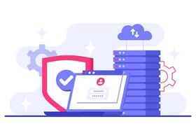 Cyber security practices for secure database management, Database protection, Data Center, File management, cloud storage, Privacy data protection flat illustration vector