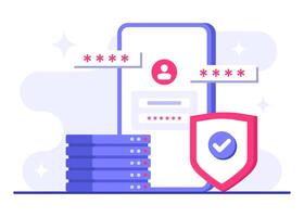 Ensuring database safety with comprehensive cyber protection, Database protection, Privacy data protection flat illustration, Cyber security, Data Center, File management, cloud storage, vector