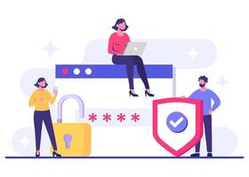 Access data securely with a password flat illustration, Data protection, Cyber security, Internet security, information privacy, Account protection vector