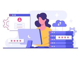 Software engineers ensure the security of data centers, Database protection, Cyber security, File management, cloud storage, Privacy data protection flat illustration vector