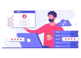Protecting databases against cyber threats and breaches, Cyber security, Data Center, File management, cloud storage, Privacy data protection flat illustration vector