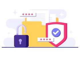 Access secured by password verification, Data protection, Cyber security, Internet security, information privacy, Account protection flat illustration for landing page, app, web banner, poster vector
