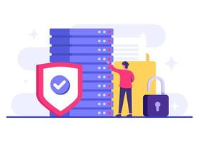 Database protection, Cyber security, Data Center, File management, cloud storage, Privacy data protection flat illustration template vector