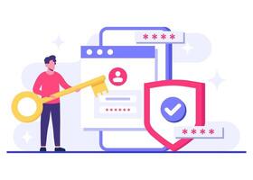 Authentication via password for secure access, Data protection, Cyber security, Internet security, information privacy, Account protection flat illustration for landing page, app, web banner vector