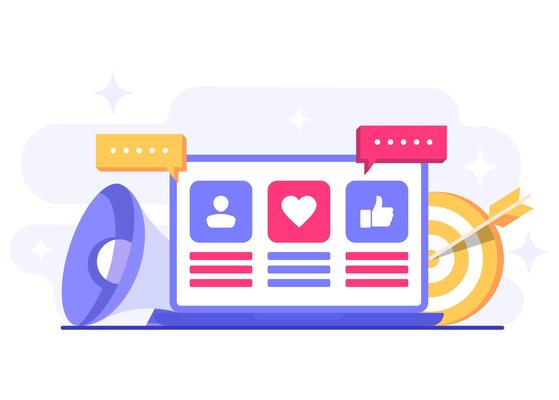 Digital marketing through social media platforms, Social media marketing concept flat illustration, Digital marketing online connection