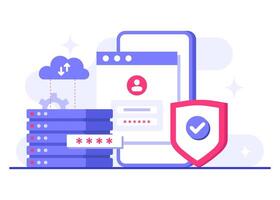 Database protection, Password secure access, CyberSecurity, Data Center, File management, cloud storage, Privacy data protection flat illustration vector