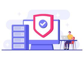 Preventing cyberattacks with reliable database protection systems, Database protection,Privacy data protection flat illustration, Cyber security, Data Center, File management, cloud storage vector