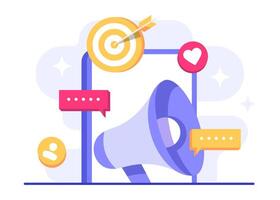 Digital marketing flat illustration with megaphone template, Ad campaign and online promotion in mobile apps, advertising content in social networks, Social media campaign, Promotion, E-commerce vector