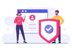 People handling data safely flat illustration, Password secure access, Data protection, Cyber security, Internet security, information privacy, Account protection vector