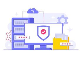 Cyber security, Data Center, File management, cloud storage, Privacy data protection flat illustration vector