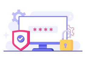 Protected data access through passwords flat illustration, Data protection, information privacy, Cyber security, Internet security, Account protection vector