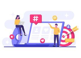 Creating and managing campaigns on social platforms, Social media marketing concept flat illustration, Digital marketing online connection vector